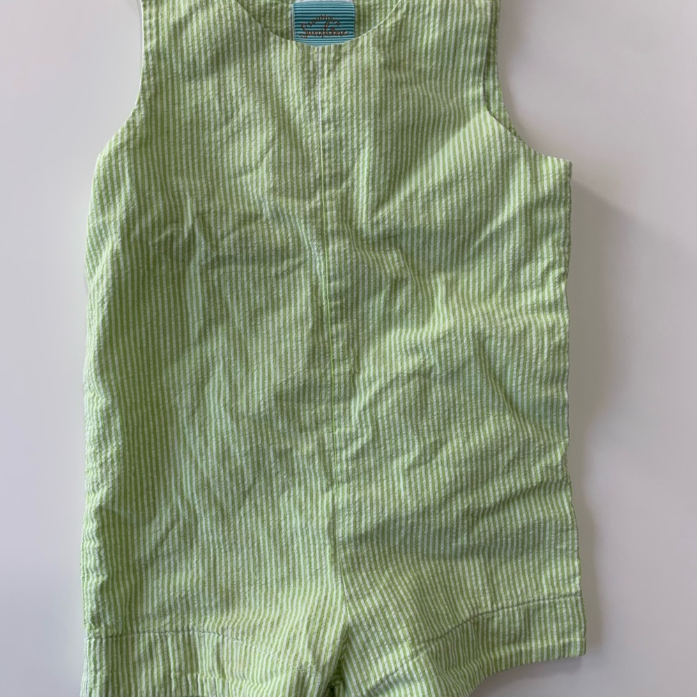 Green Seersucker Sleeveless Romper